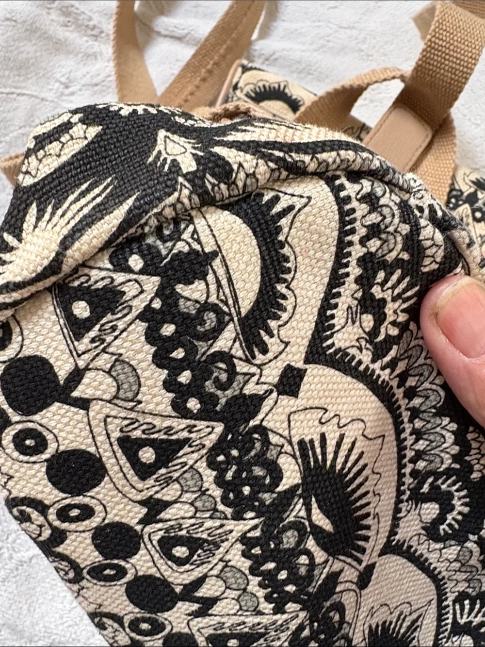 Sakroots Black & Cream Patterned Canvas Drawstring Backpack